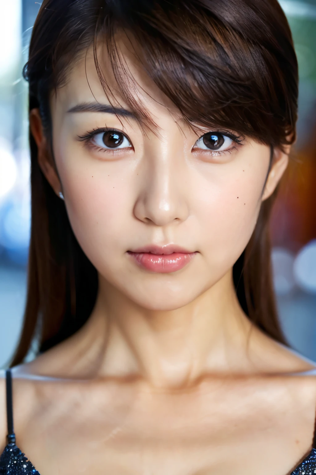 Meisterwerk, 8K, gute Qualität, hohe Auflösung, schöne japanische Frau, 30 Jahre alt, Pokerface, funkelnde Augen, (detailliertes Gesicht, detaillierte Augen), Betrachter betrachten, Porträt