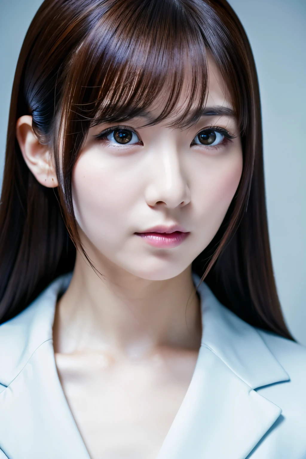 Masterpiece, 8K, high quality, high resolution, beautiful Japanese woman, 30 years old, poker face, glaring eyes, (detailed face, detailed eyes), looking at viewer, portrait