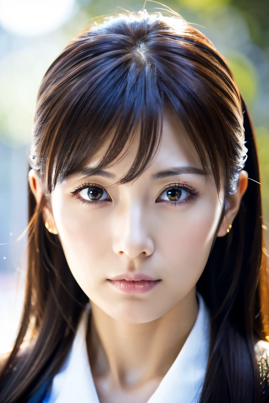 Masterpiece, 8K, high quality, high resolution, beautiful Japanese woman, 30 years old, poker face, glaring eyes, (detailed face, detailed eyes), looking at viewer, portrait