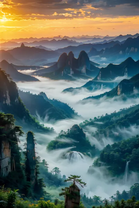 Landscape Photography，Zhangjiajie, China，Takayama，Sunset，Golden Hour，pine，National Geographic Works，Award-winning photos，reality...
