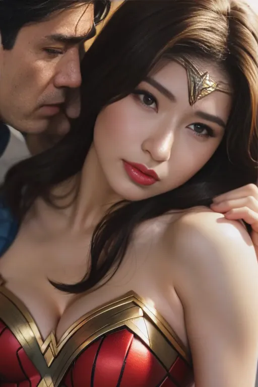 私はWonder Womanです、完璧なWonder Womanの衣装,Kneel,Men lick my face with their tongues,The guys lick my head with their tongues,Men lick ...