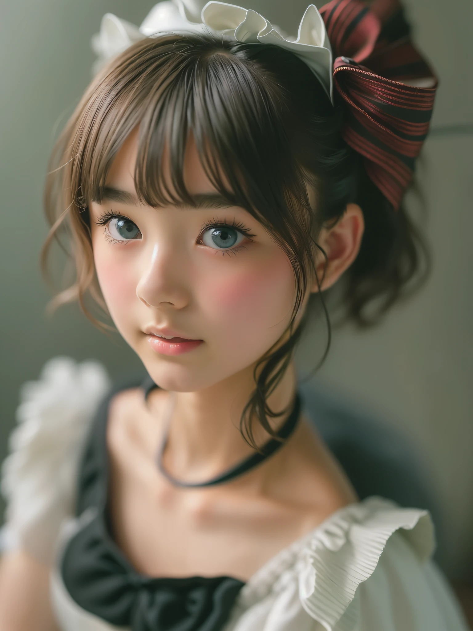 ((sfw:1.4)), (( extra short hair, sidelocks-hair, 1Girl)), Ultra High Resolution, (Realistic:1.4), RAW Photo, Best Quality, (Photorealistic), Focus, Soft Light, ((15 years old)), ((Japanese)), (( (young face))), (surface), (depth of field), masterpiece, (realistic), wearing highly detailed (( maid clothes with frills and ribbon)), bangs, ((1 girl)),.()

