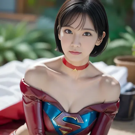 masterpiece、Enamel Supergirl Costume、Short Hair、Hospital operating table、Crisis situation、Big and ample breasts、looking at the c...