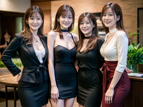 highest quality, masterpiece, ultra-high resolution, (realistic:1.4),  ((group of japan young business women discussing at meeti...