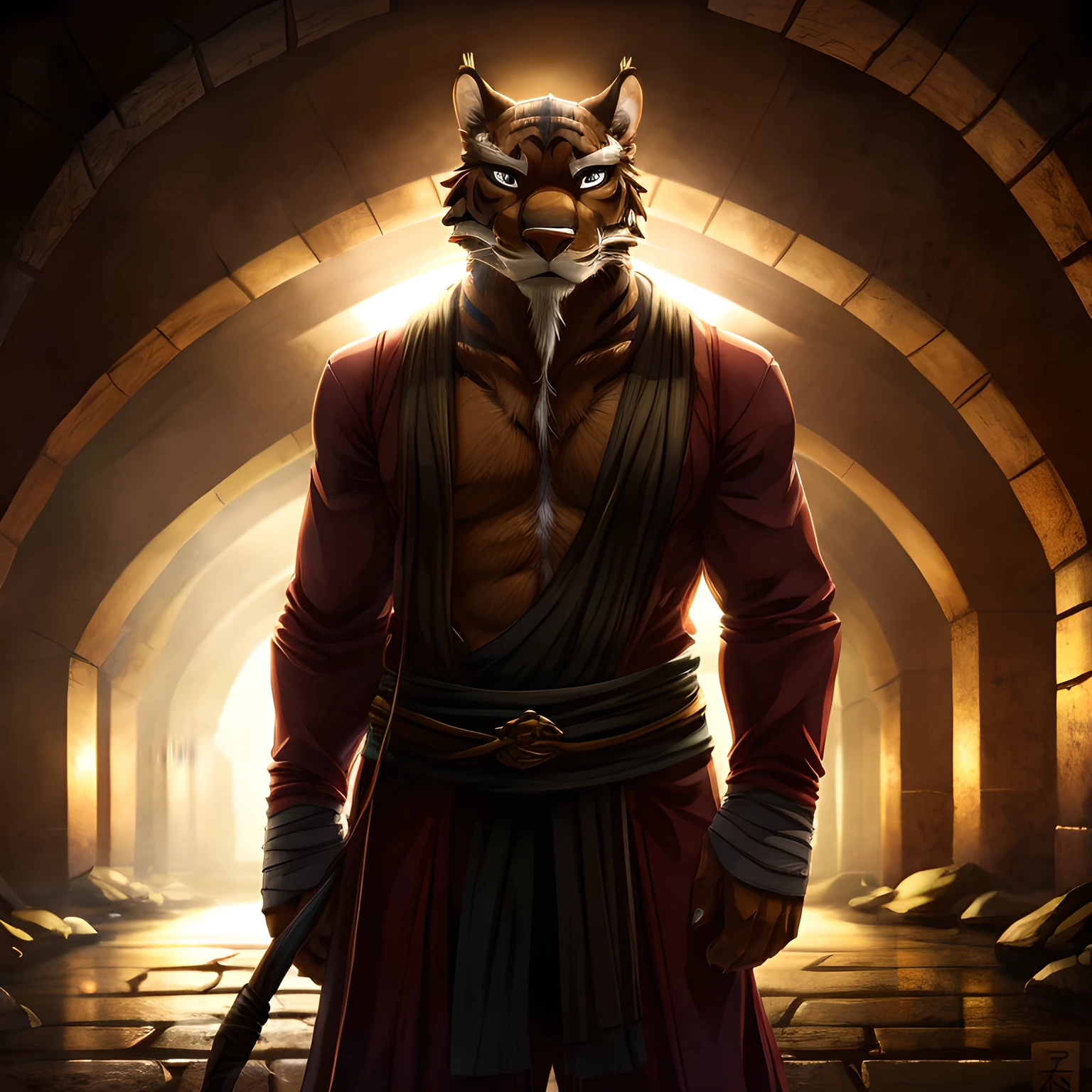  master splinter, solo, male, masterpiece, detailed, by zenthetiger, sewer, kemono, pose, looking at viewer, cinematic lighting, romantic