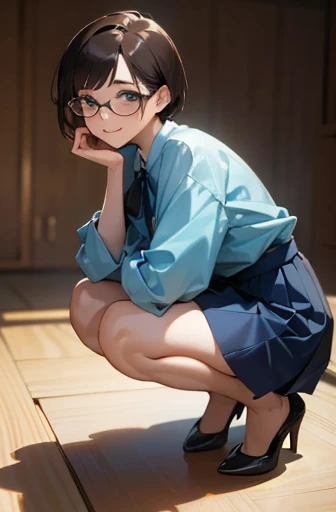 (Nicht für die Arbeit geeignet:1.0), 
(beste Qualität,8k,Hohe Auflösung,Meisterwerk),  (ultra-detailliert,realistisch), 

((ganzer Körper)), ((Hocken)), 

(Eine Japanerin, 30 Jahre alt und 155cm groß.), 

(sie hat kurze Frisur), 
(sie trägt eine Brille), 
(sie trägt ein hellblaues Hemd), (Hübsches und elegantes hellblaues Hemd mit Kragen), 　 
(Sie trägt einen marineblauen Rock), 
((sie trägt Riemchenpumps)), 

(Detaillierte Bilder erzeugen, vor allem der Augen), (Sie sieht mich mit freundlichen und fürsorglichen Augen an.),  

(Sie hat eine reine und friedliche Atmosphäre. Ihr sanftes Lächeln ist sehr beeindruckend.), 
