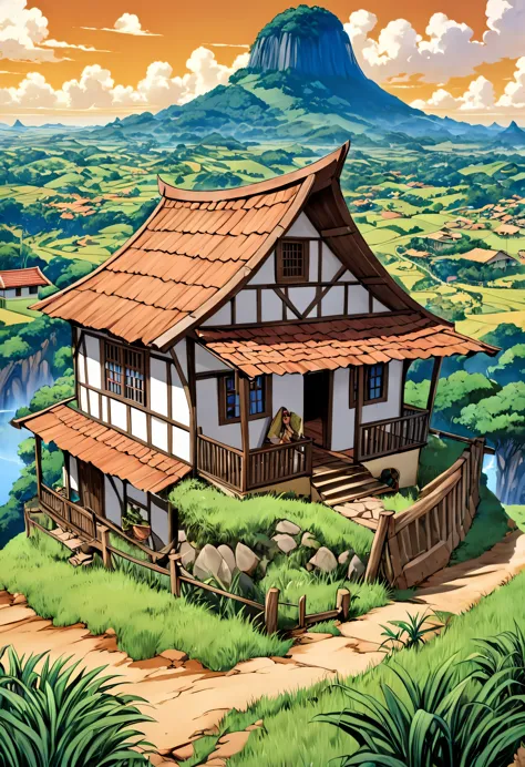 (((cg estilo anime))) imagine a a small house in northeastern brazil with a style characteristic of the region, com paredes com ...