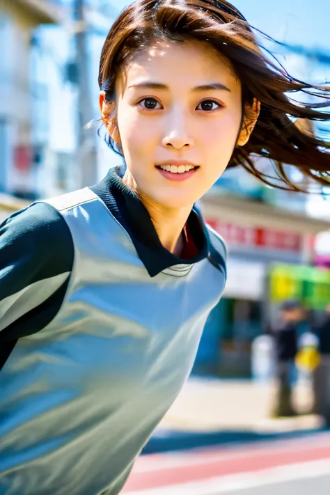 masterpiece, 8k, high quality, high resolution, skinny japanese woman, 30 years old, (detailed face, detailed eyes), running at ...