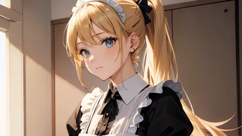 Beauty in maid clothes　Blonde ponytail with accessories　Upper Body