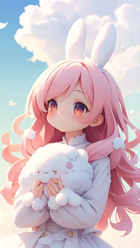 bunny morphing girl, fluffy, soft ((highest quality)), ( extremely detailed, best details, official art, beauty and aesthetics: ...