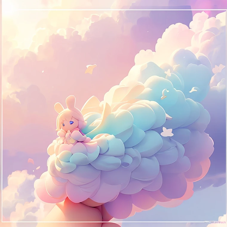 Bunny Morphing Girl, fluffy, soft ((highest quality)), ( Extremely detailed, Best details, Official Art, Beauty and aesthetics: 1.2), Depth of written border, composition, whole body, (a bit), (Beautiful and detailed: 1.3), (wonderful:1), Colorful clouds blurred background,1girl,