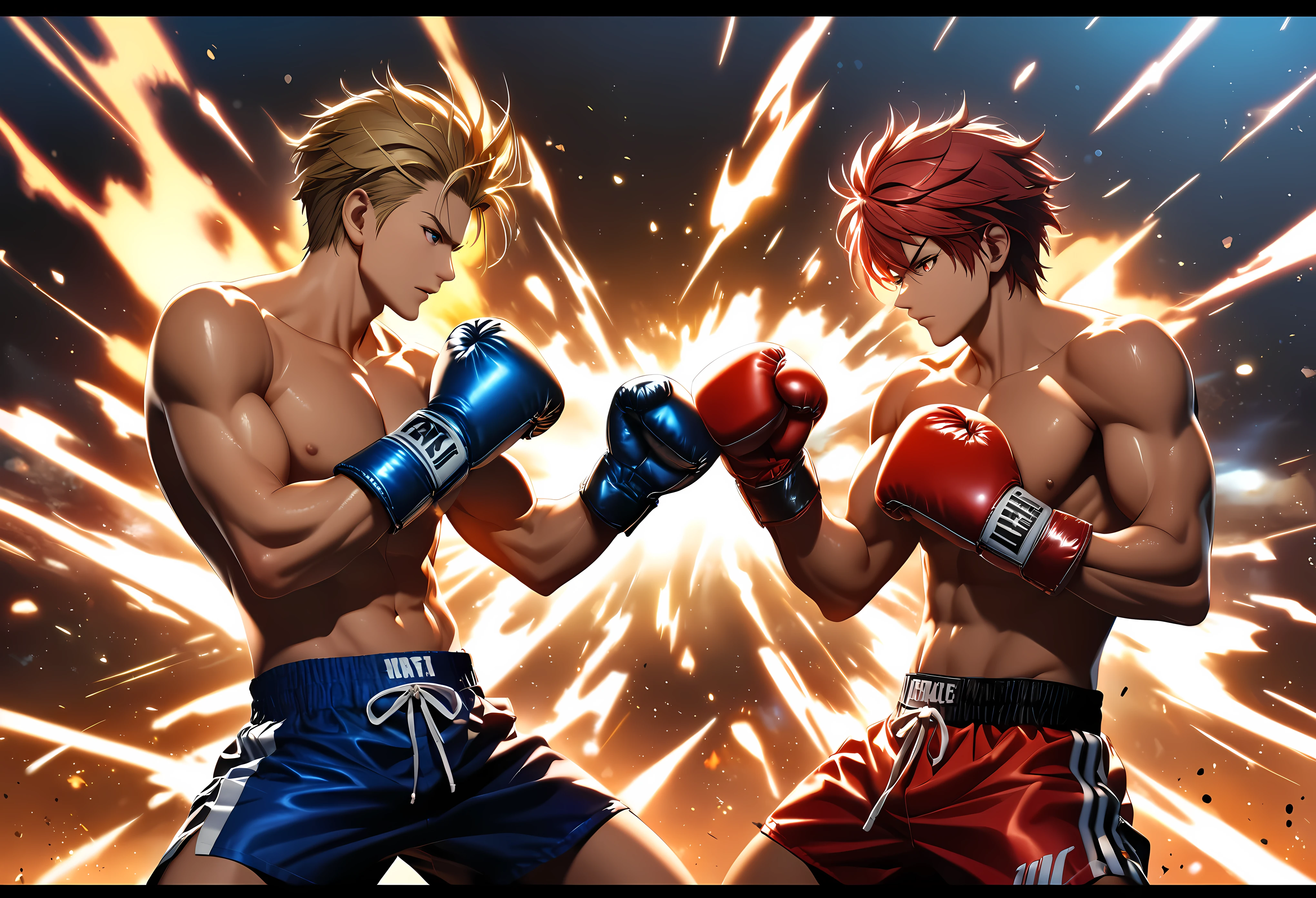 Two men in boxing gear are fighting with each other - SeaArt AI
