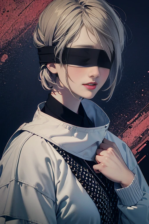 (masterpiece, highest quality, highest quality, Official Art, beautifully、aesthetic:1.2),
Blindfold, alone, One girl, Open your mouth, short hair, Long sleeve, bangs, smile, Upper Body, bandage, shirt,
Very detailed,Most detailed, Optical Hybrid, playful pattern, Vivid texture, Unique visual effects