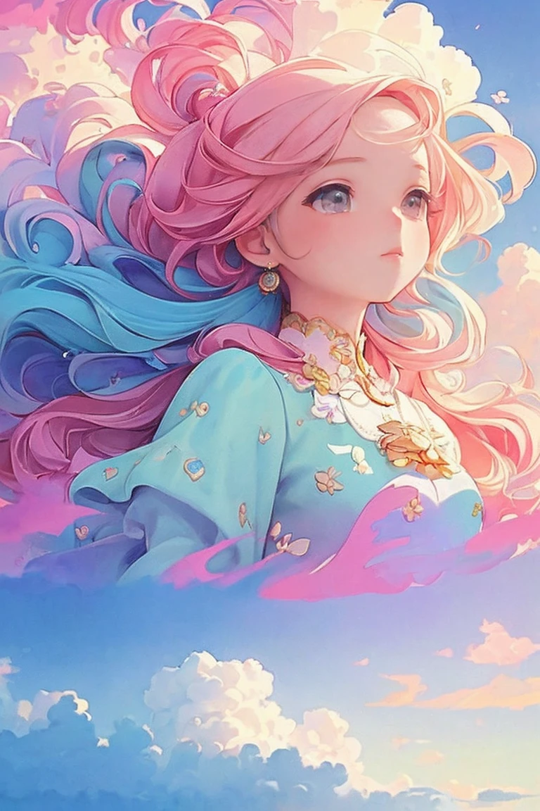 ( Extremely detailed, Best details, Official Art, Beauty and aesthetics: 1.2), Depth of written border, composition, whole body, (a bit), (Beautiful and detailed: 1.3), (wonderful:1), Colorful clouds blurred background,1girl,