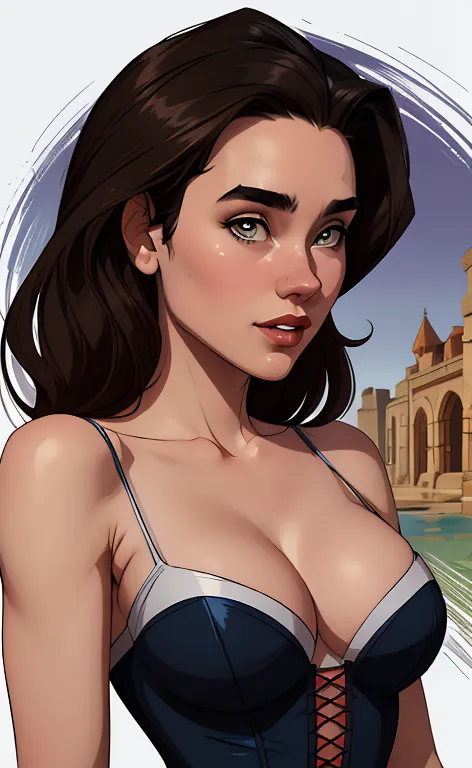 GTA character style illustration and Completely naked breasts showing a little fear Breast size Cartoon name: Isabella Cruz whit...