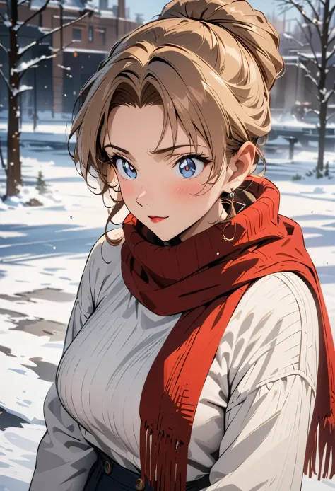 (best quality,4k,8k,highres,masterpiece:1.4), ultra-detailed, detailed face:1.3, white sweater, red scarf, fashionable, winter, ...