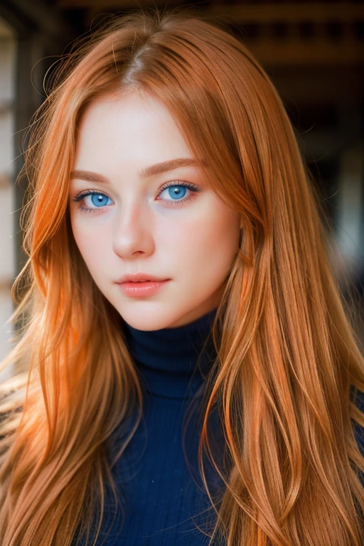 solo, Muy detallado, cara detallada, cabello muy largo, imagen de una hermosa mujer joven, Dasha_taran, SFW, ((pelo naranja natural)), hermosos ojos azules naturales, Fotografía RAW de alta definición, Fotografía 16K, 