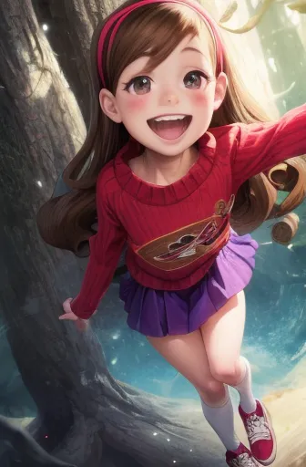 mabel pines, day, masterpiece, best quality, mabel, 1girl, centered, 9yo, flat chest, beautiful detailed eyes, beautiful detaile...