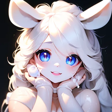 focus face , Estrus bunny girl , round face , moist round eyes , Double teeth , sexual smile , glossy lips ,  (white-lotion on f...