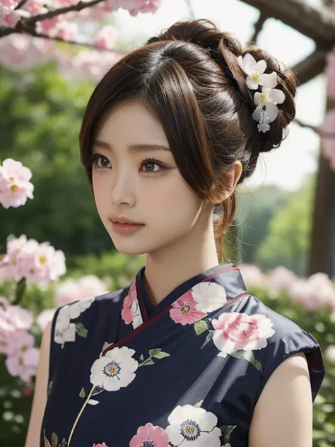 (uetoaya)Using the trigger word、Generate an image of a young female model wearing a traditional Chinese dress。Her hairstyle is C...