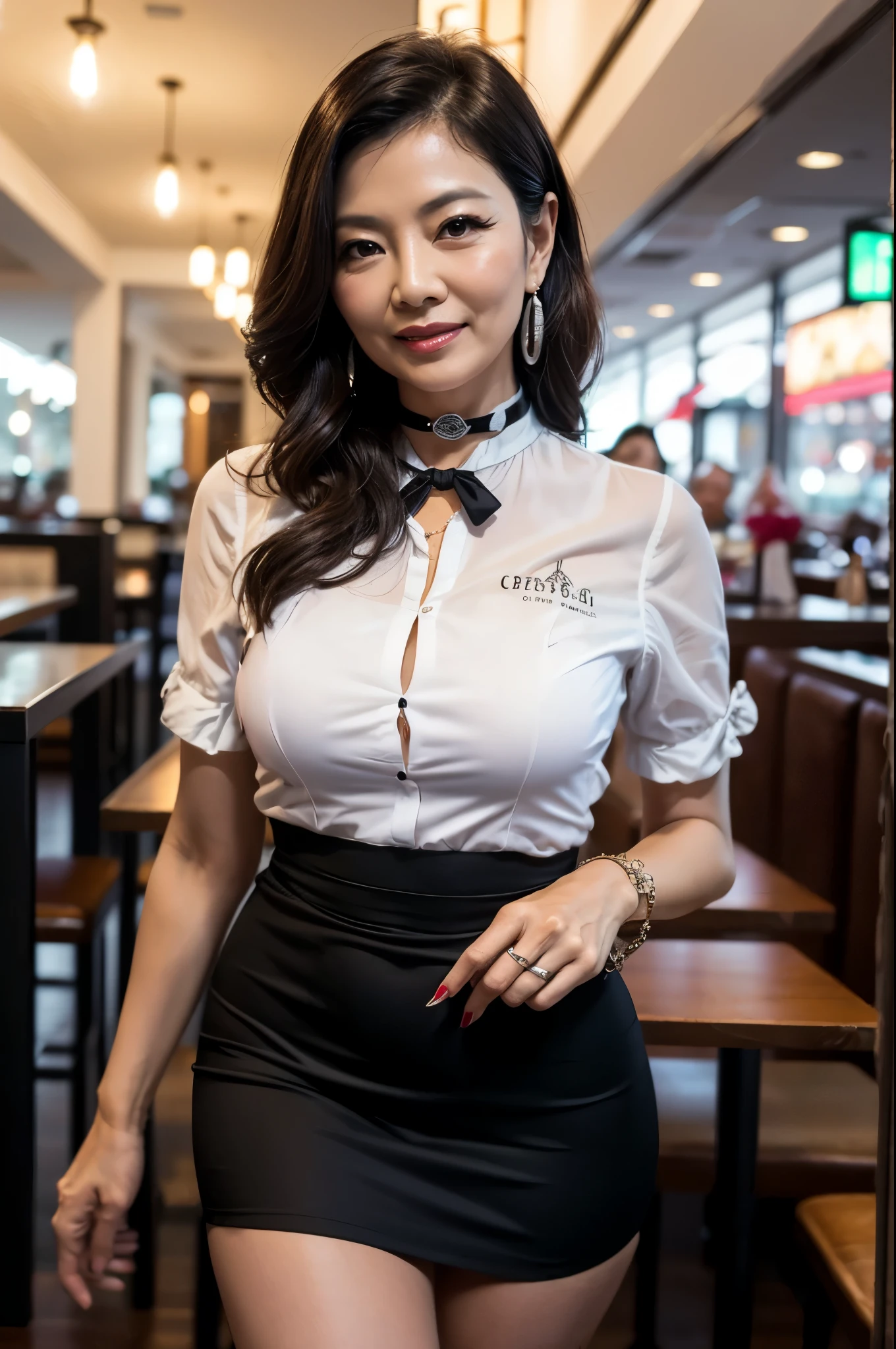 Arafed asian woman in a white shirt and black skirt posing for a picture -  SeaArt AI