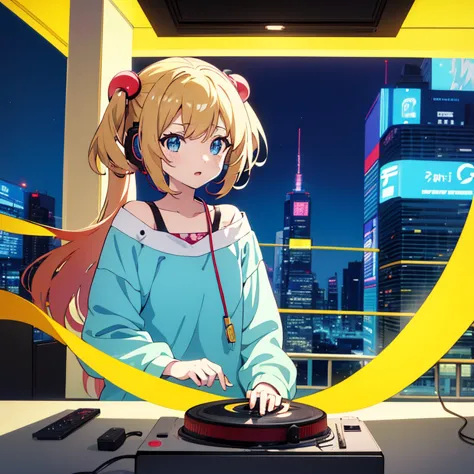 two anime girls in headphones are playing music on a turntable, anime vibes, anime style 4 k, ig studios anime style, nightcore,...