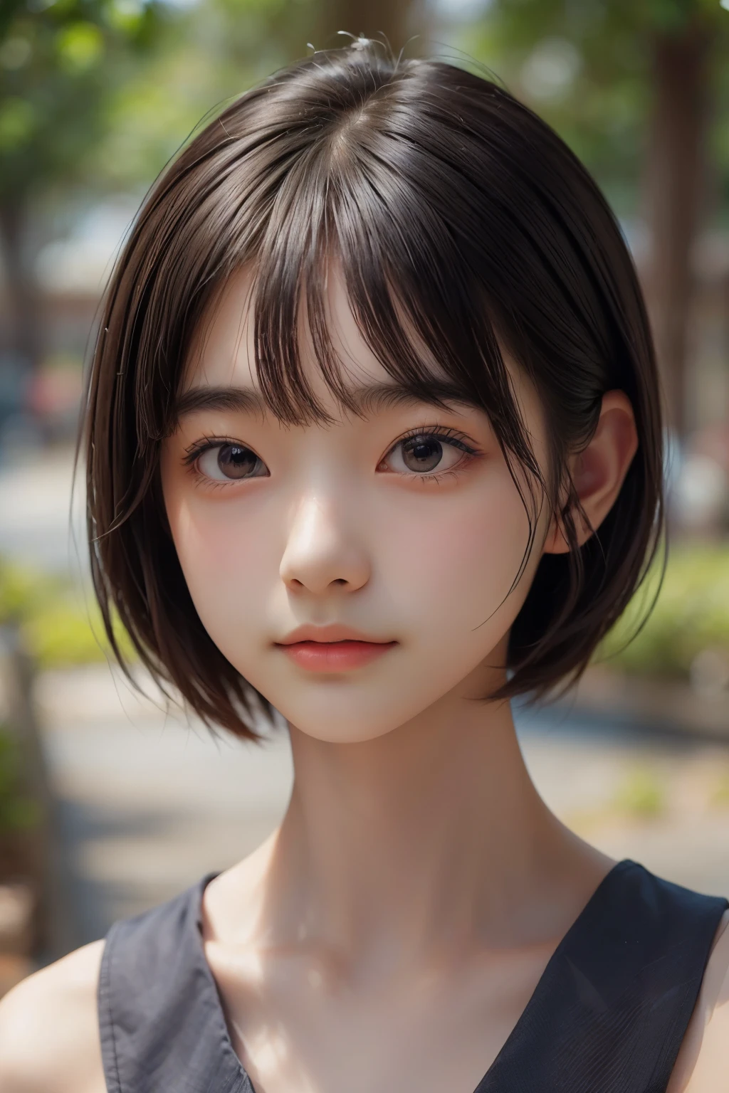 ((sfw: 1.4)), ((sfw, extra short hair, sidelocks-hair, 1 Girl)), Ultra High Resolution, (Realistic: 1.4), RAW Photo, Best Quality, (Photorealistic Stick), Focus, Soft Light, ((15 years old)), ((Japanese)), (( (young face))), (surface), (depth of field), masterpiece, (realistic), woman, bangs, ((1 girl))