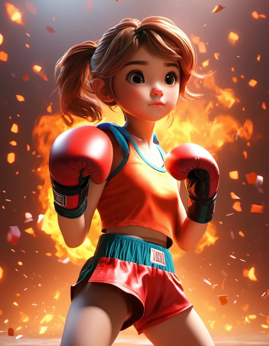 A very cute girl boxer, Boxing Match，cute avatar, anime style, soft color palette, apocalypse, 3D rendering, OC rendering, high detail, solid color background, Unreal Engine