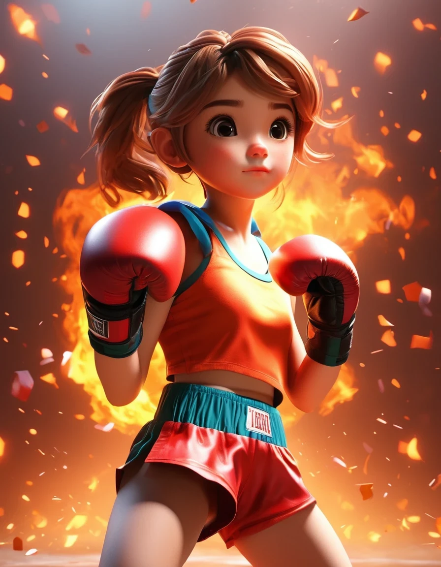 Ein sehr süßes Boxermädchen, Boxkampf，süßer Avatar, Anime-Stil, soft color palette, Apokalypse, 3D-Rendering, OC-Rendering, Hohe Detailliertheit, einfarbiger Hintergrund, unwirkliche Engine