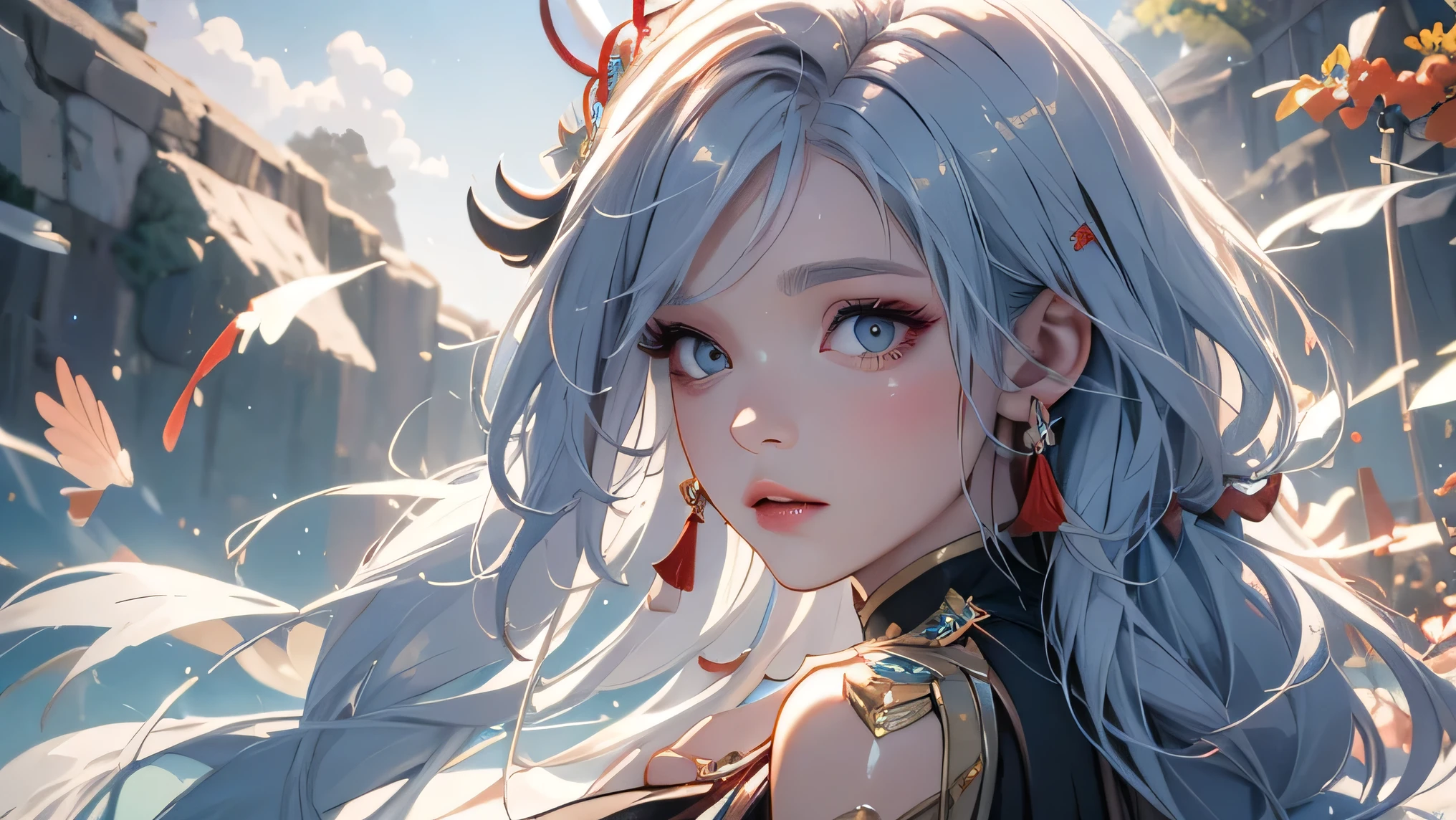 (masterpiece, Highest quality, Highest, Official Art, beautifully、aesthetic, exposed for a long time、Realistic: 1.4), Smooth movement, Captivating patterns, (((shenhe(genshin impact:1.5))))1 girl, Full body painting、No shoulders, chinese girl, （White long hair、Long white hair、Chinese knot）, alone, Thin legs、（Chests wrapped in tights、 A white cloth is draped over it.）An ennui look,, Ultra Wide Angle, gaze observer, Detailed Background, Detailed face, (Crystal AI, Crystal theme: 1.1), Wind Spirit, Spinning wind, Controlling the Wind, Black crystal outfit, Dynamic pose, Suspended particles, Spiritual Power, whirlwind, vapor, whirlwind in background, White Tone, whirlwind, Mysterious atmosphere,
