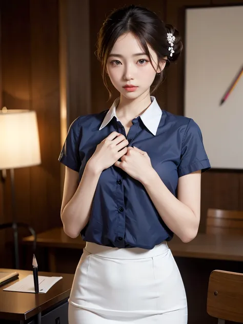 Japanese women、office lady、19 years old, Anatomically correct, Perfect Anatomy, very cute, beautiful, (White shirt, Pencil Skirt...