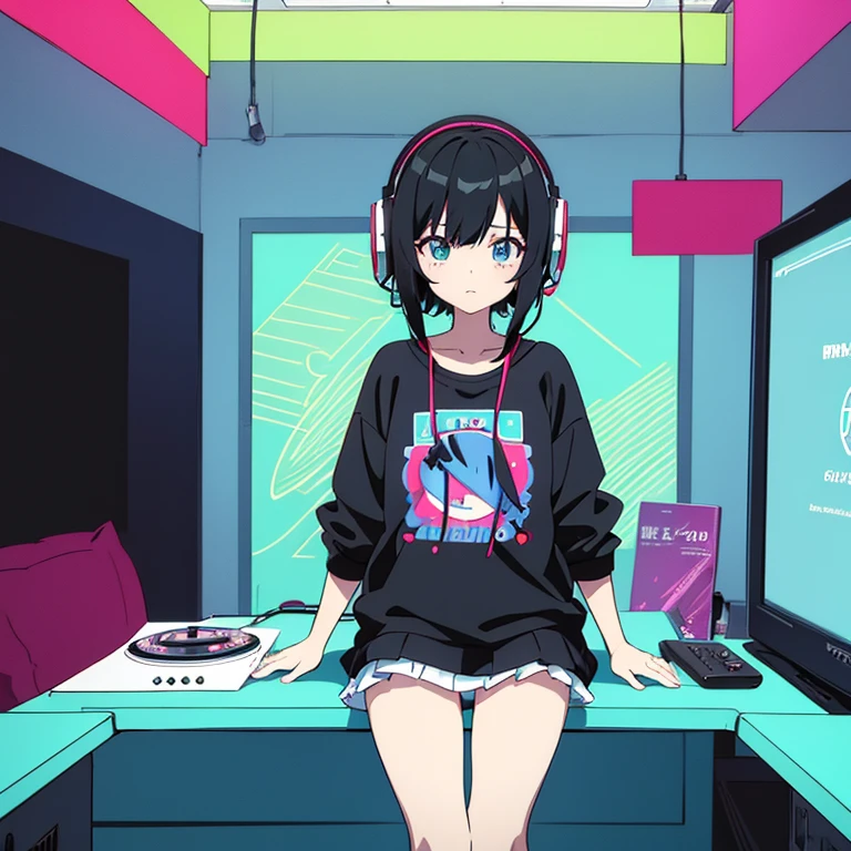 two anime girls in headphones are playing music on a turntable, anime vibes, anime style 4 k, ig studios anime style, nightcore, 8 0 s anime vibe, anime girls, anime style. 8k, lofi artstyle, dj sura, anime moe artstyle, anime style illustration, trending on cgstation, anime style artwork, e - girl battle