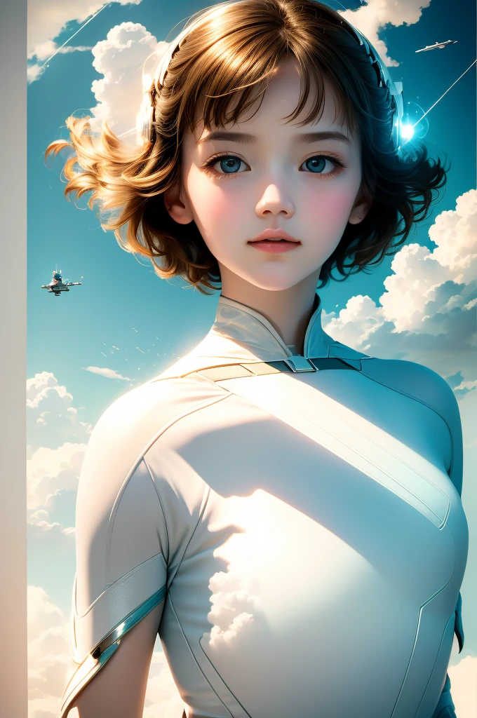 masterpiece, best quality, movie still, 1girl, floating in the sky, cloud girl, cloud, (close-up:1.1), bright, happy, fun, soft lighting, (Bauhaus, shapes, lines, abstract:1.1)