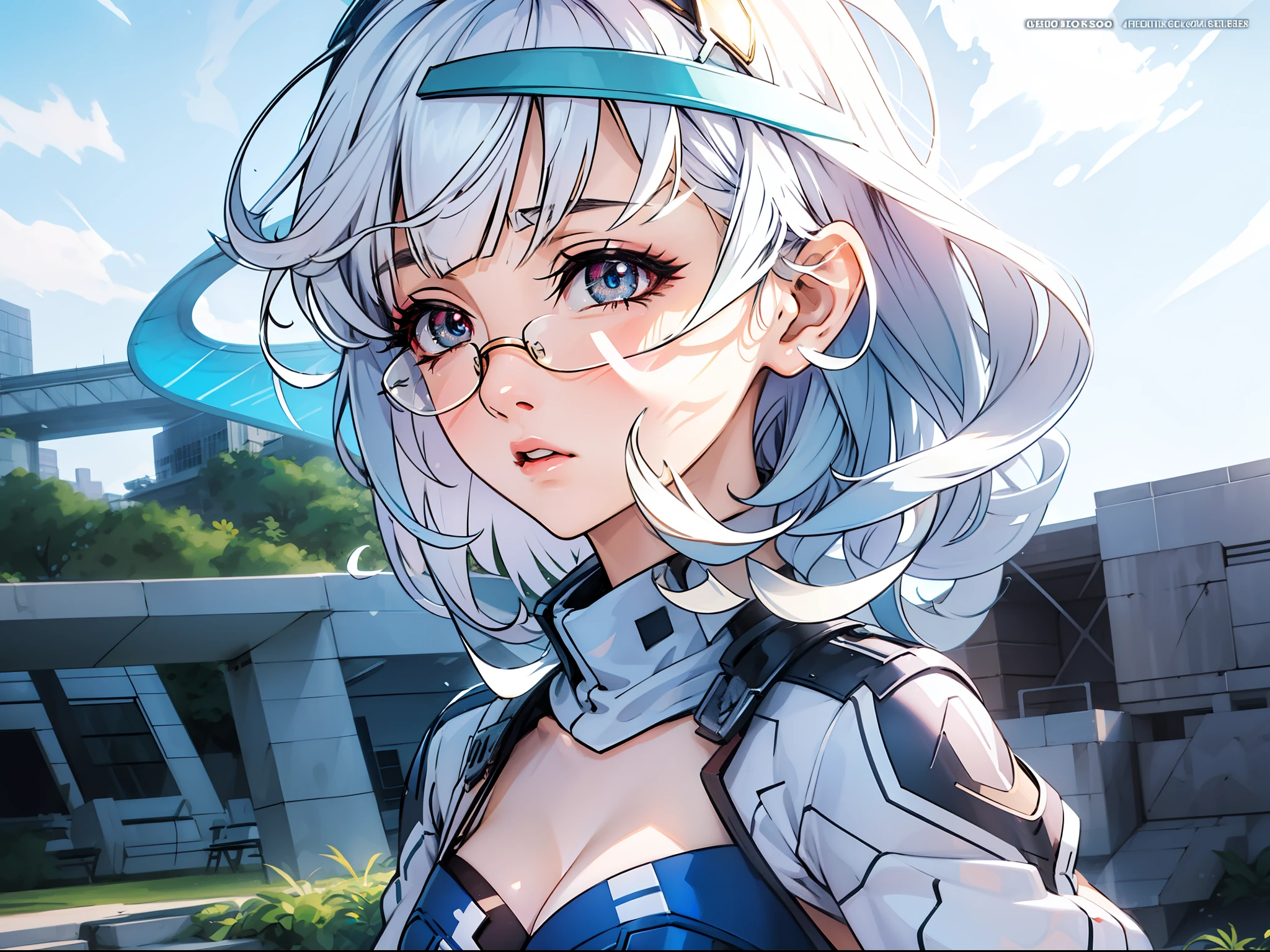 sarashiki kanzashi,1girl,solo,short hair,blue hair,red eyes,glasses,bangs,medium hair,
BREAK (masterpiece:1.2), best quality, high resolution, unity 8k wallpaper, (illustration:0.8), (beautiful detailed eyes:1.6), extremely detailed face, perfect lighting, extremely detailed CG, (perfect hands, perfect anatomy),