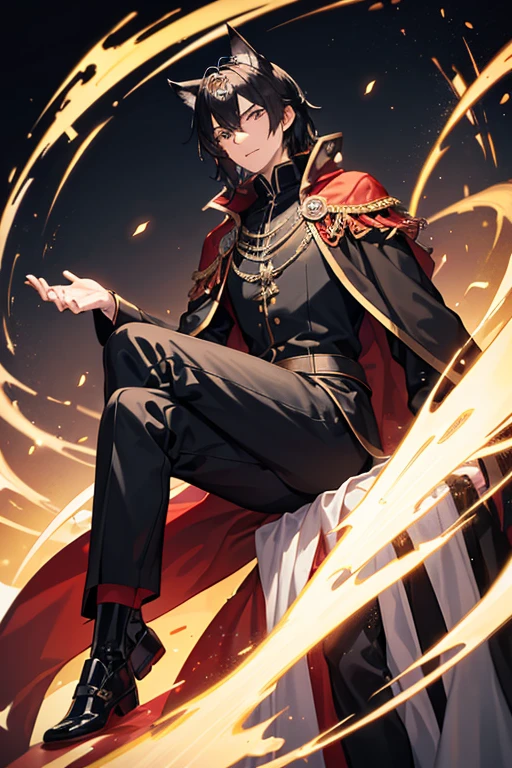 anime - style photo of one man with short white hair and amber eyes in formal clothing sitting on a throne, anime key visual of elegant, delicate androgynous prince, aristocratic appearance, girls frontline style, imperial royal elegant clothing, from girls frontline, beautiful androgynous prince, aristocratic clothing, fine details. girls frontline, royal elegant pose, anime cover, one anime handsome man, official art