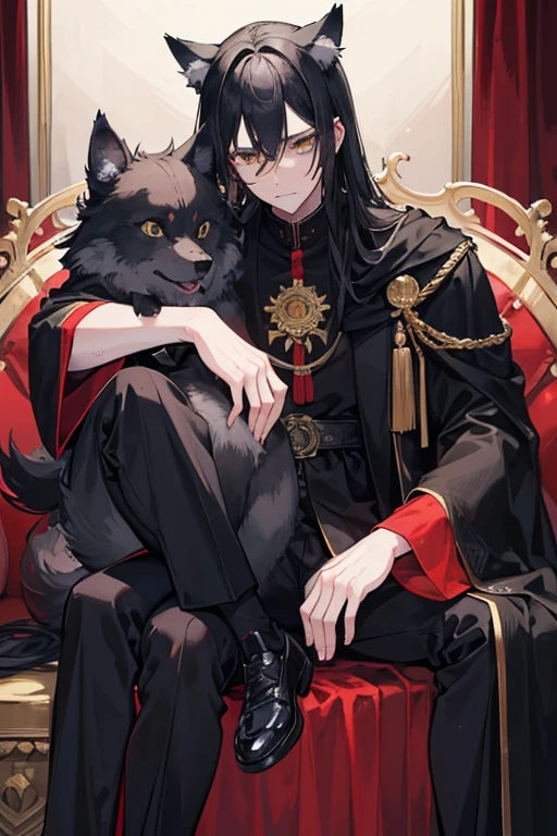 anime - style photo of one man with short white hair and amber eyes in formal clothing sitting on a throne, anime key visual of elegant, delicate androgynous prince, aristocratic appearance, girls frontline style, imperial royal elegant clothing, from girls frontline, beautiful androgynous prince, aristocratic clothing, fine details. girls frontline, royal elegant pose, anime cover, one anime handsome man, official art