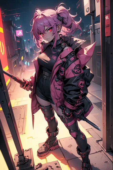 one girl, rebecca \(cyber punk\), ((full body,dynamic angle,he holds a weapon in his right hand, raised it to his shoulder, and ...