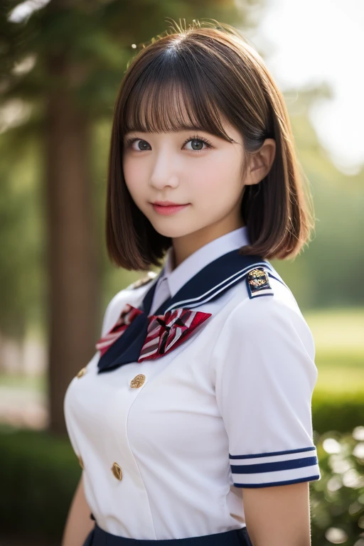 (girl person)、((highest quality))、(Super detailed)、(Very detailed CG integrated 8k wallpaper)、Very detailed、High-resolution raw color photos、Professional photos、(Cute bob cut)、Great face and eyes、Pink Eyes 、(uniform、Pleated mini skirt:1.3)、(Uniform with a wide open chest:1.3)、Beautiful big breasts、Raw milk、(Amazing Beautiful Girl)、(((bokeh)))、Depth Field、