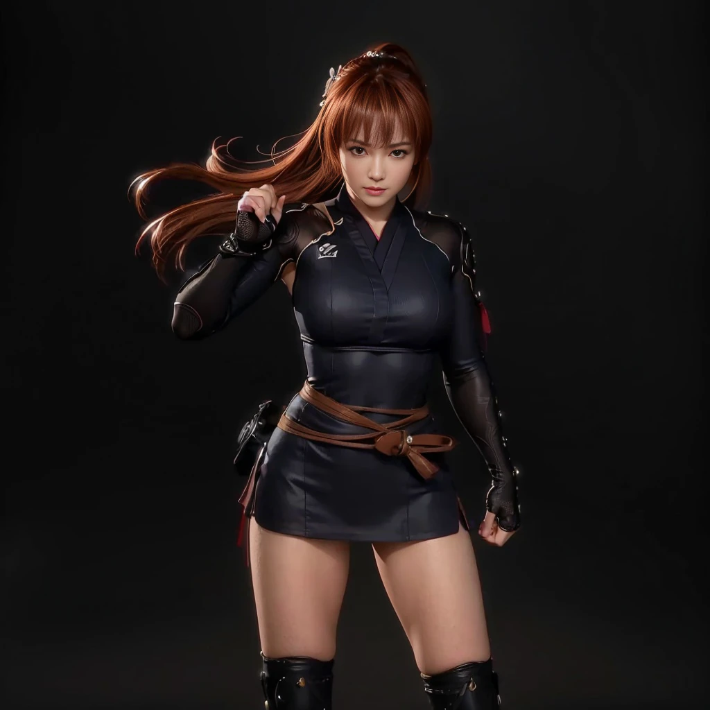 Kasumi, (mejor calidad,ultra detallado),(Realista:1.37), cara hermosa y detallada, textura ultrarrealista, cara delicada, cuerpo delicado, colores vívidos. alta definición, 8K. cuerpo atlético. expresión de enojo con una sonrisa provocativa