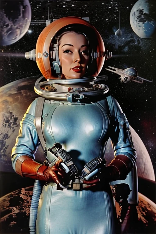 The cover of an old pulp space sci-fi book from the 1940s featured a beautiful woman in a sexy astronaut helmet., en Marte y un chete espacial de estilo pulp