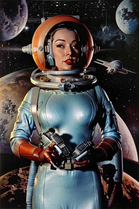 the cover of an old pulp space sci-fi book from the 1940s featured a beautiful woman in a sexy astronaut helmet., en marte y un ...