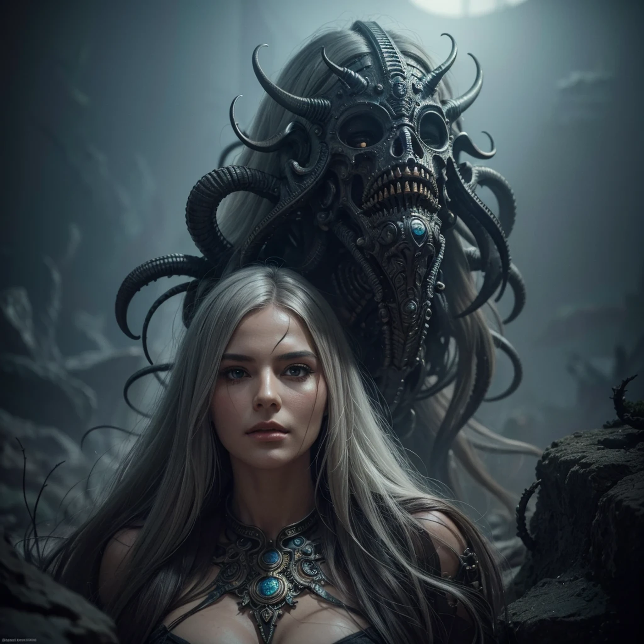 Porträt, schöne Frau, wHite Hair, verziertes Kleid, (long Hair in waves like smoke):0.85 , selbstbewusster Ausdruck, ausführlich, 16k, sf, kompliziert artwork masterpiece, bedrohlich, Filmplakat mit Matte-Painting, Goldener Schnitt, Trends bei cgsociety, kompliziert, Epos, Trends auf ArtStation, by artgerm, H. r. giger and beksinski, HigHly ausführlich, beschwingt, production cinematic cHaracter render, ultra HigH quality model:1