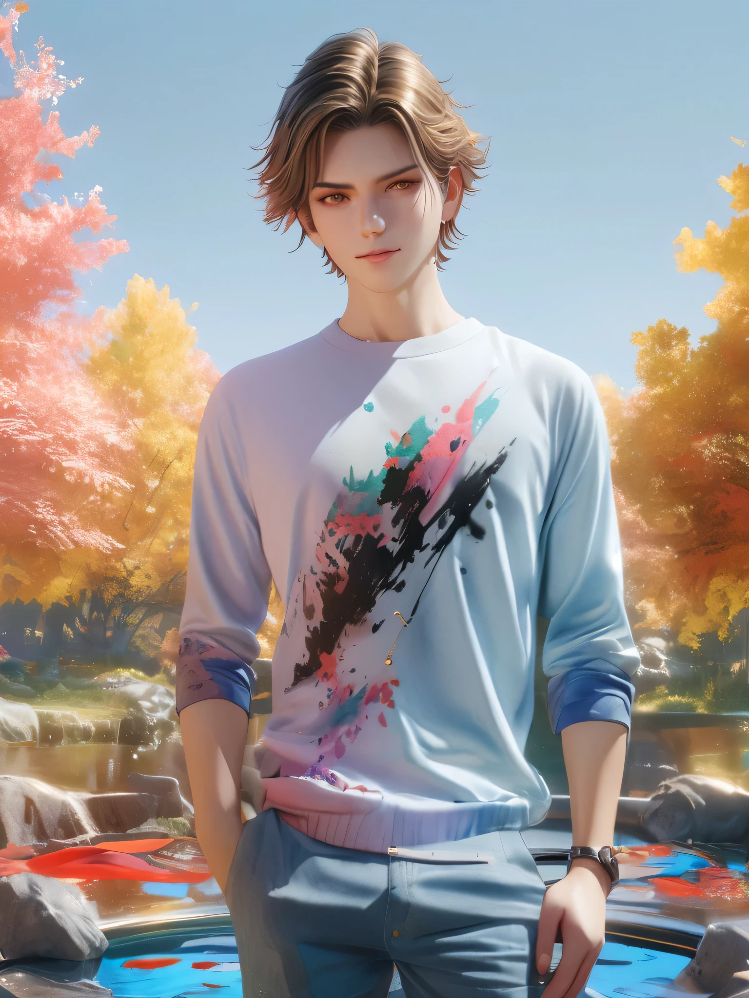 diy23，Highest quality, ultra-high definition, masterpieces, 8k, realistic, anime styled, 3d render，(Evening Pond:1.2), (8k, best quality, masterpiece:1.2), (ultra highres:1.0), extremely luminous bright design, pastel colors, (ink:1.3), autumn lights, High Detail, dramatic, photorealistic painting art
