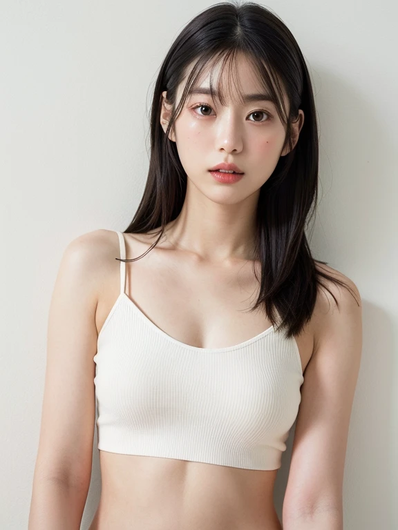See-through tops、Big Breasts、camisole、Waistline、Abdominal muscles、Silky hair、(White wall as background、Some of her hair is yellow:1.4)、White wall、Taken in front of a white door、(A room with a white wall and a window)、((highest quality、8k、masterpiece:1.3))、Ultra-high resolution、(photoGenuineistic:1.4)、RAW Photos、Japanese,(Detailed aspect)、Genuine、Photographed in natural light、Highly detailed face and skin texture、Highly detailed lips、The correct state of the human body、Medium Hair、Black Hair、Various poses、Natural color lip