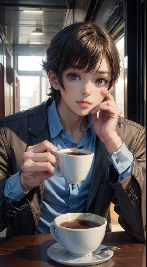 Handsome man drinking coffee、Second Dimension