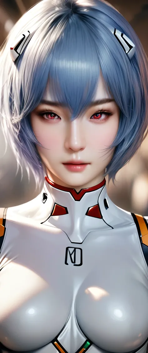 animetoreal,soft light, masterpiece, best quality,high quality,delicate face, realistic,photorealistic,1girl,
Ayanami Rei,white bodysuit,red eyes,pilot suit,short hair,blue hair,bangs,interface headset,turtleneck,hair between eyes