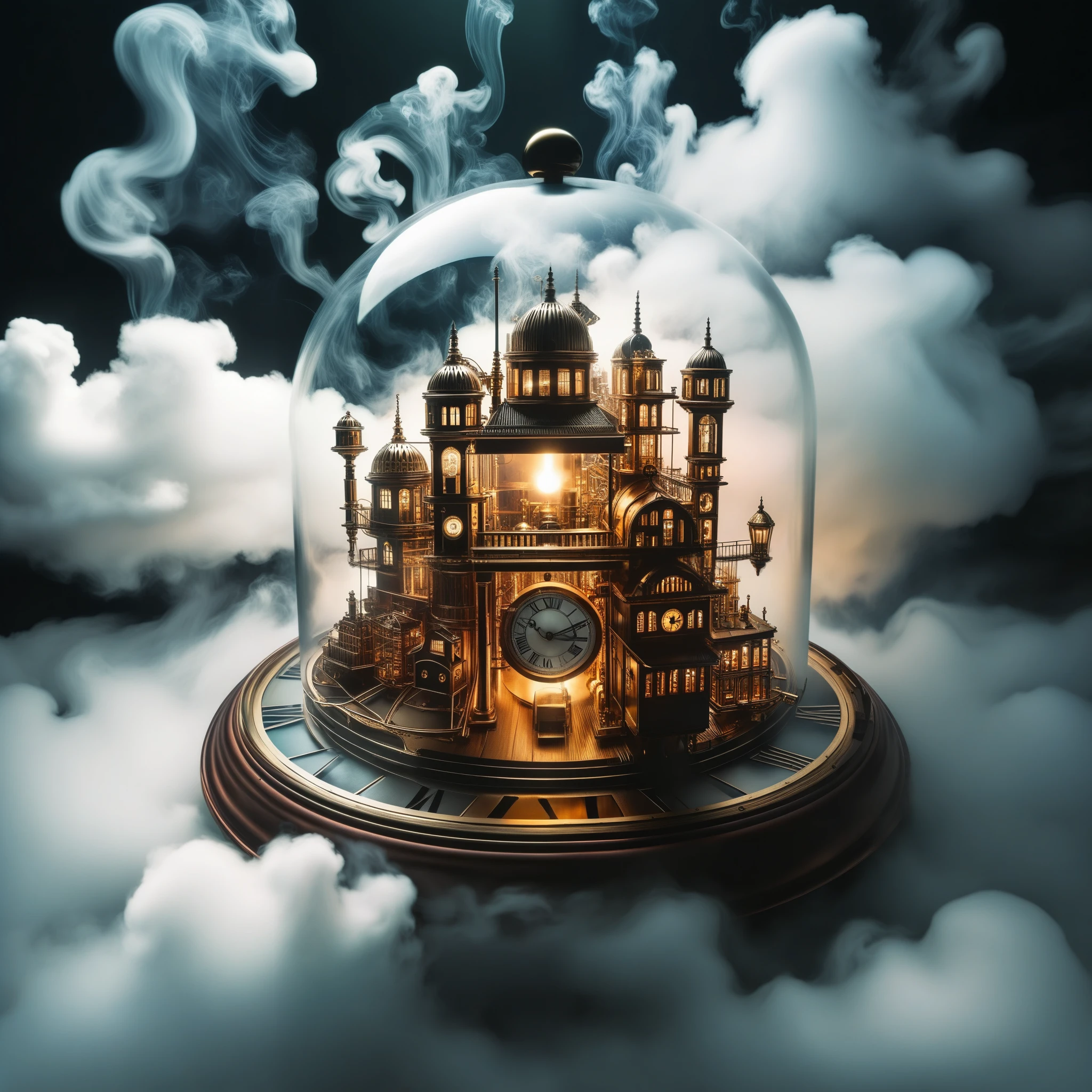 Amidst billowing clouds of steam, a cityscape of intricately crafted clockwork and advanced AI beckons, a testament to human ingenuity.