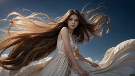 envision a radiant woman graced with luxuriously long hair, elegantly attired in a cocktail dress. Her locks are not merely long...