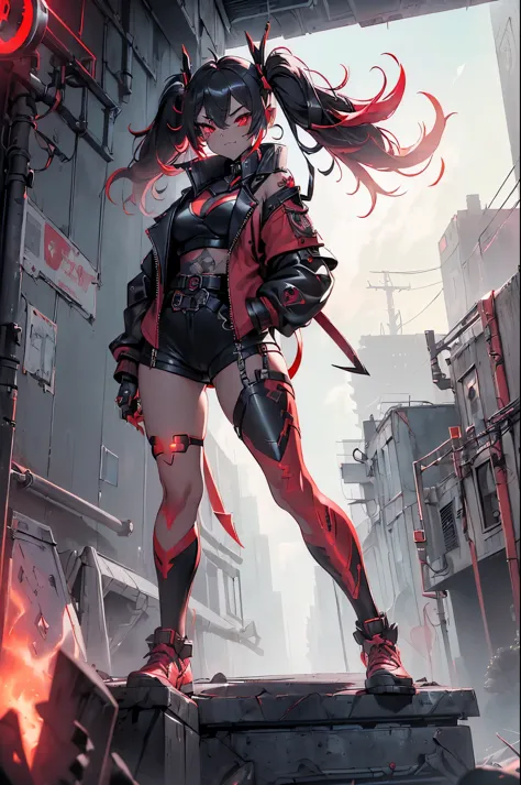 One girl, Rebecca \(cyber punk\), (((full body:1.5),Dynamic Angle,He holds a weapon in his right hand, raised it to his shoulder...
