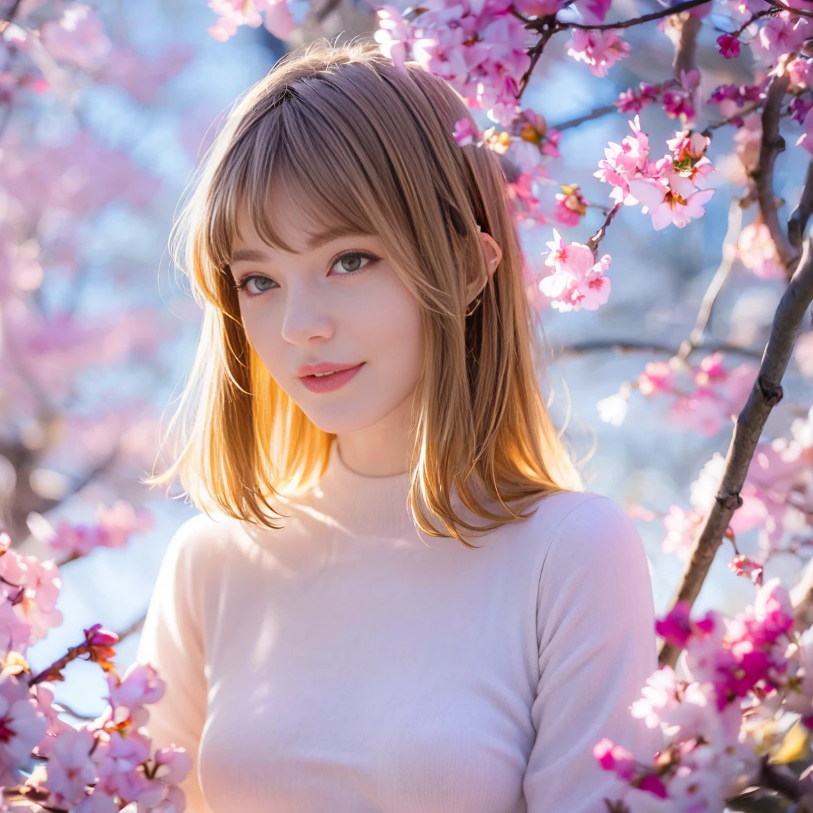 (realistic, highres, masterpiece:1.2), ultra-detailed, beautiful elvish ears, upper body, Ella Freya, garden full of Japanese cherry trees, watercolor, pastel colors, soft light, flowing rivers, serene atmosphere, gentle breeze, ethereal beauty, vibrant blossoms, intricate petals, delicate branches, dappled sunlight, dreamlike setting, tranquil reflections, whimsical elements, magical ambiance, fairytale-like, enchanting landscape, graceful movement, subtle emotions, glowing skin, sparkling eyes, flowing hair, elegant attire, graceful posture, captivating gaze, peaceful serenity, radiant charm, otherworldly presence, artistic portrait, delicate brushstrokes, ethereal color palette, captivating composition, exquisite details, enchanting scenery, harmonious blend of nature and fantasy, poetic beauty.

